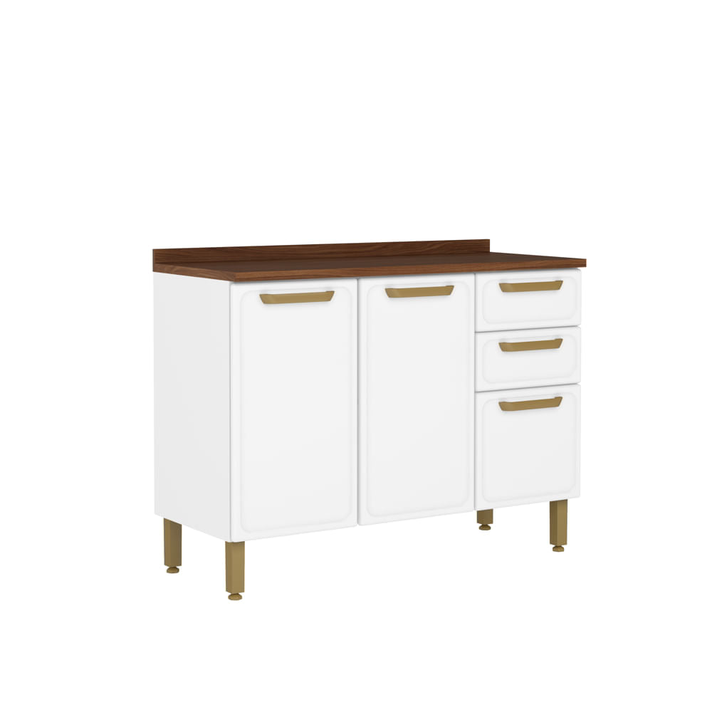 Balcão de Cozinha em Aço com Tampo 3 Portas 2 Gavetas Bella Bertolini