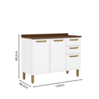 Balcão de Cozinha em Aço com Tampo 3 Portas 2 Gavetas Bella Bertolini