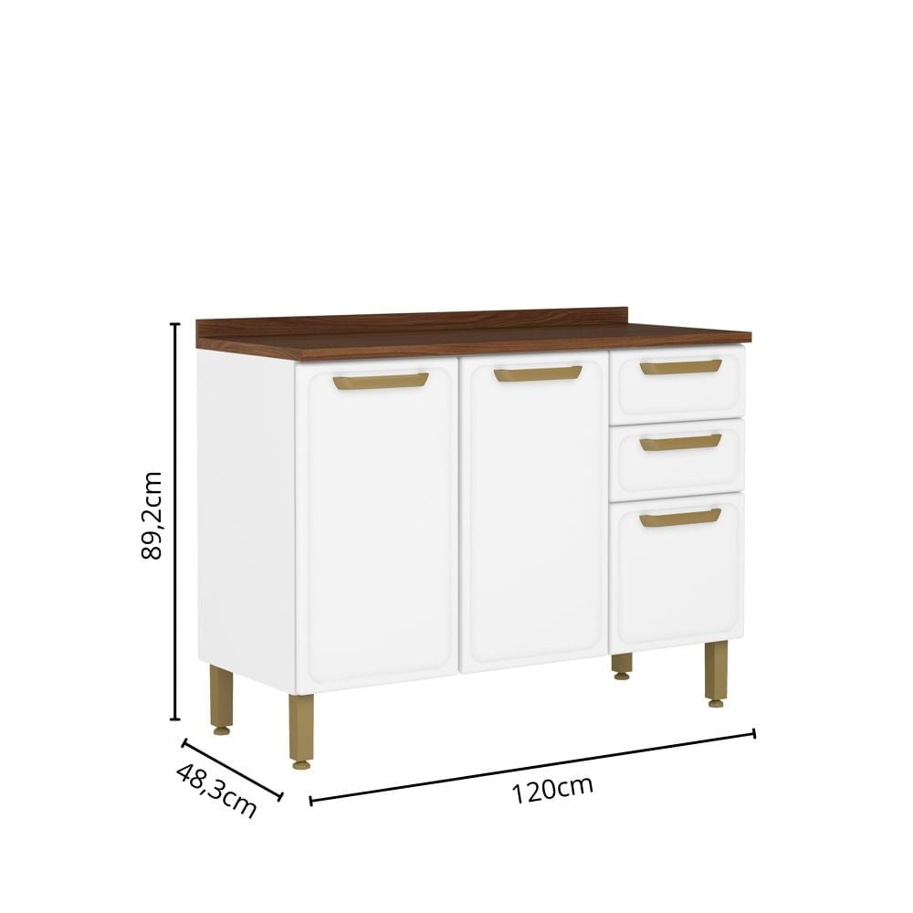 Balcão de Cozinha em Aço com Tampo 3 Portas 2 Gavetas Bella Bertolini