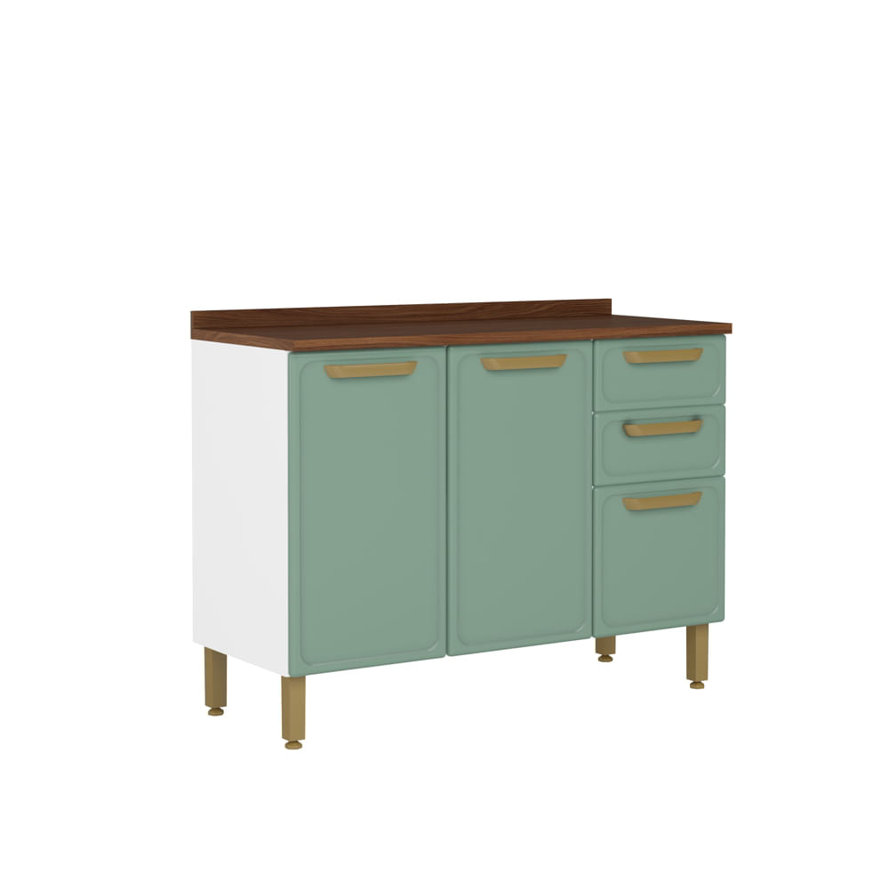 Balcão de Cozinha em Aço com Tampo 3 Portas 2 Gavetas Bella Bertolini