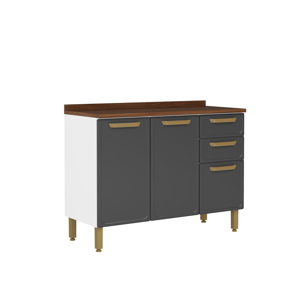 Balcão de Cozinha em Aço com Tampo 3 Portas 2 Gavetas Bella Bertolini