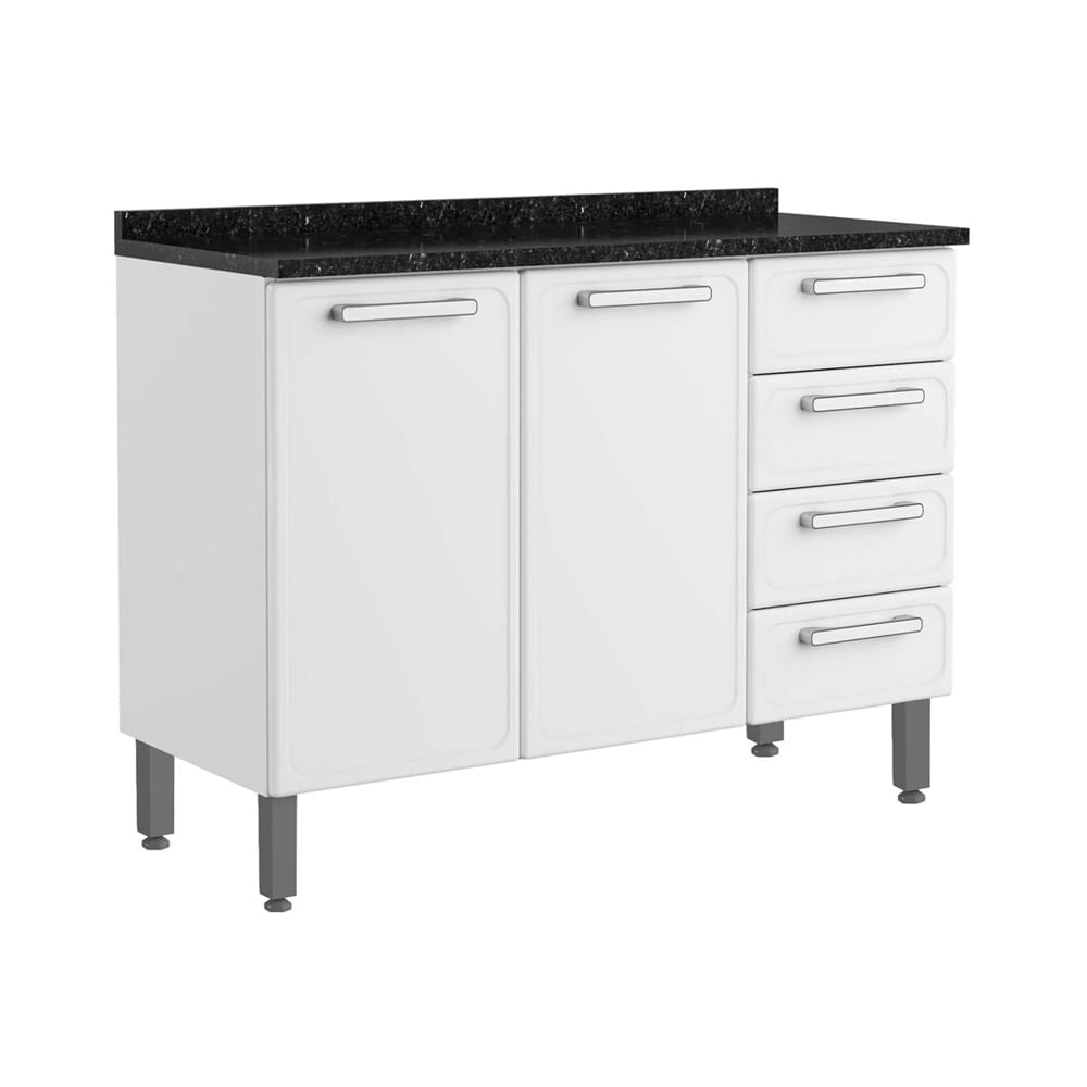 Balcão de Cozinha em Aço com Tampo 3 Portas 4 Gavetas Gourmet Bertolini