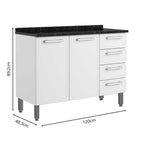 Balcão de Cozinha em Aço com Tampo 3 Portas 4 Gavetas Gourmet Bertolini