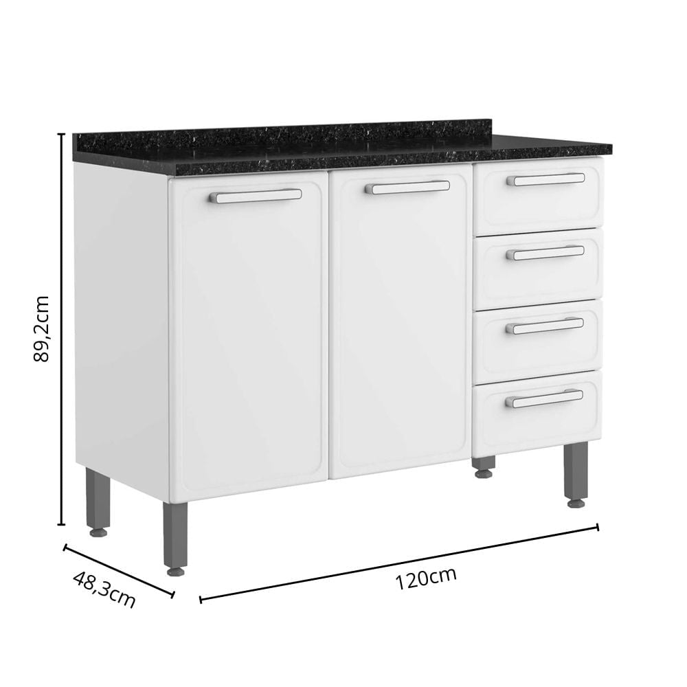 Balcão de Cozinha em Aço com Tampo 3 Portas 4 Gavetas Gourmet Bertolini