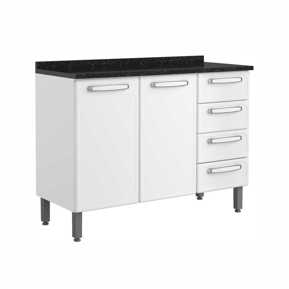 Balcão de Cozinha em Aço com Tampo 2 Portas 4 Gavetas Evidence Bertolini