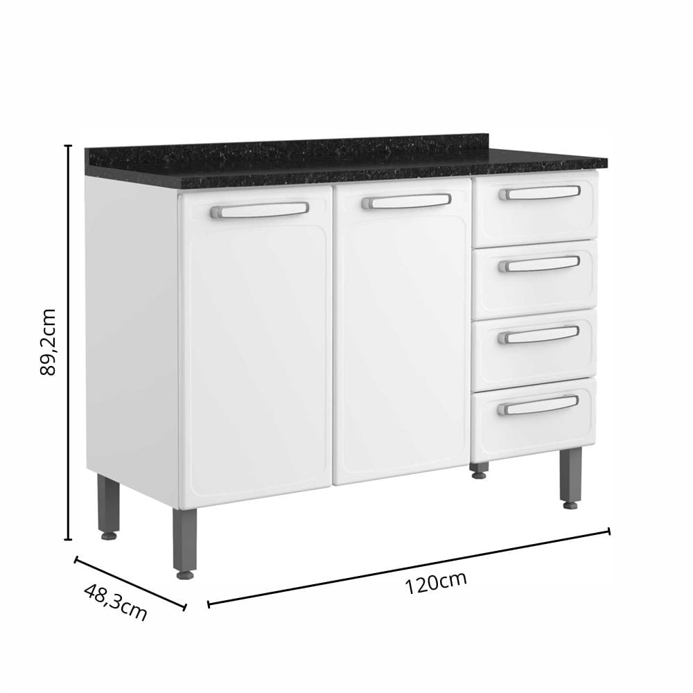 Balcão de Cozinha em Aço com Tampo 2 Portas 4 Gavetas Evidence Bertolini