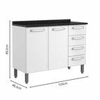 Balcão de Cozinha em Aço com Tampo 2 Portas 4 Gavetas Evidence Bertolini