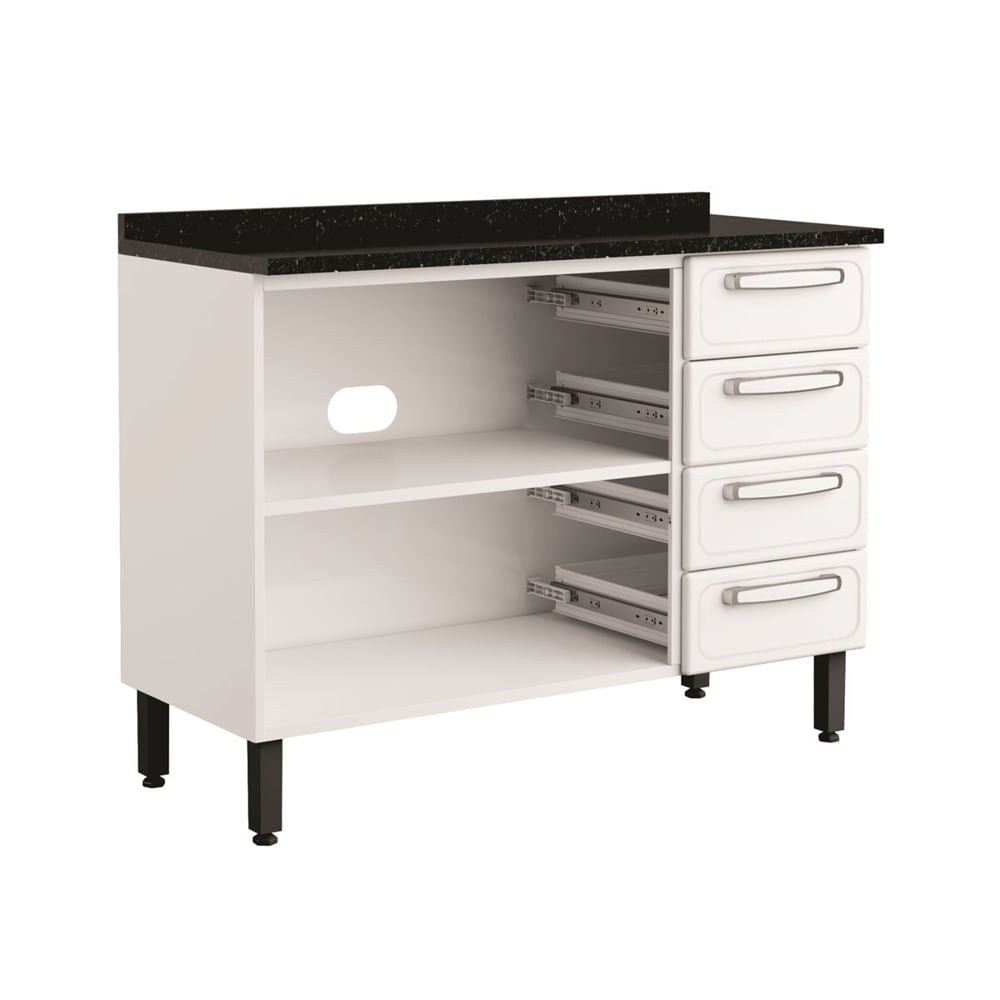 Balcão de Cozinha em Aço com Tampo 2 Portas 4 Gavetas Evidence Bertolini