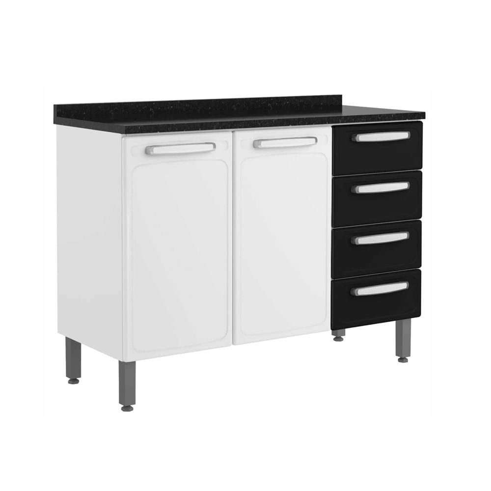 Balcão de Cozinha em Aço com Tampo 2 Portas 4 Gavetas Evidence Bertolini