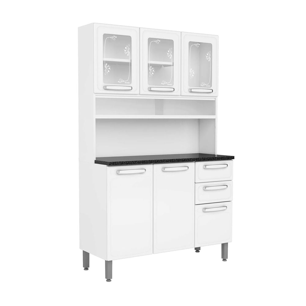 Cozinha Compacta Aço 6 Portas 3 Vidros 2 Gavetas Evidence Bertolini