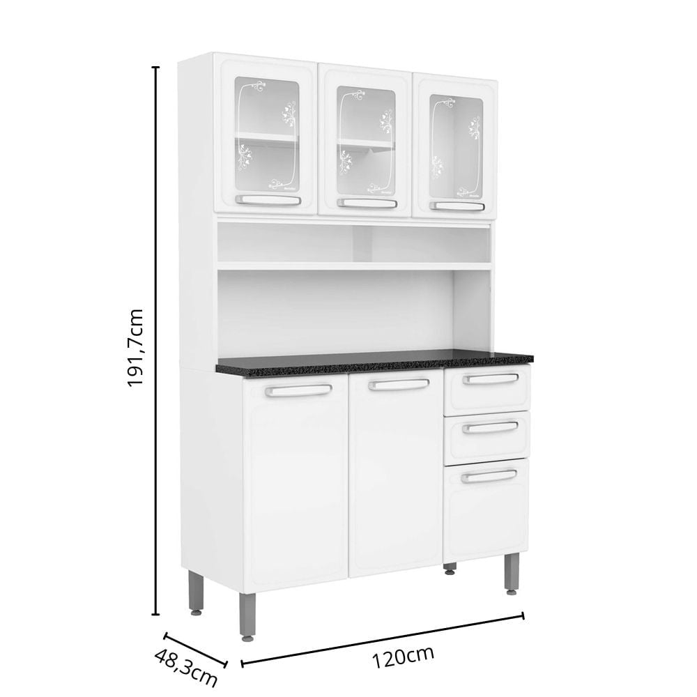 Cozinha Compacta Aço 6 Portas 3 Vidros 2 Gavetas Evidence Bertolini