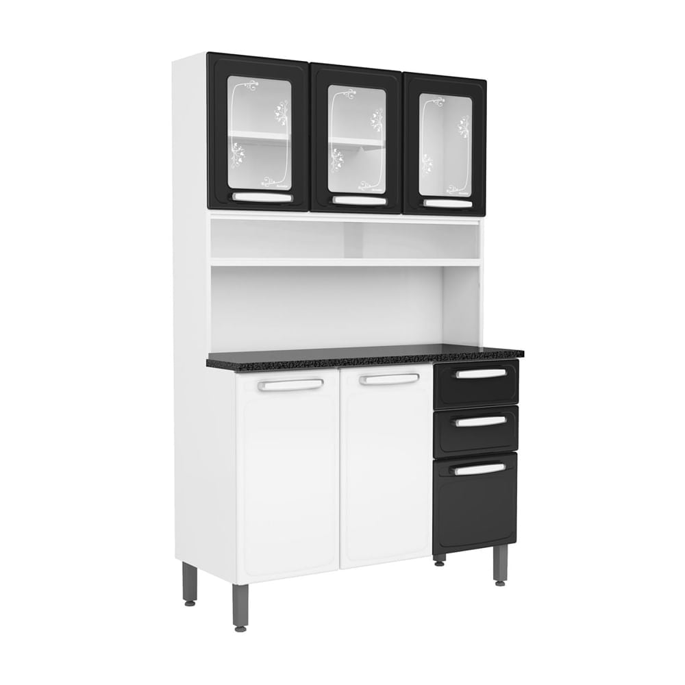 Cozinha Compacta Aço 6 Portas 3 Vidros 2 Gavetas Evidence Bertolini