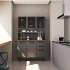 Cozinha Compacta Aço 6 Portas 3 Vidros 2 Gavetas Estilo Bertolini