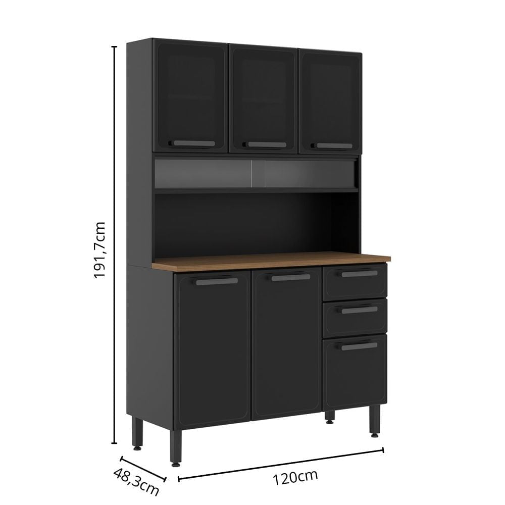 Cozinha Compacta Aço 6 Portas 3 Vidros 2 Gavetas Estilo Bertolini