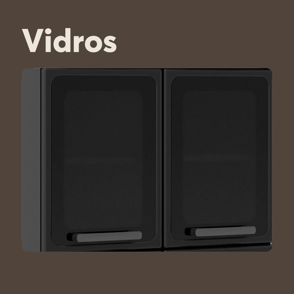 Cozinha Compacta Aço 6 Portas 3 Vidros 2 Gavetas Estilo Bertolini