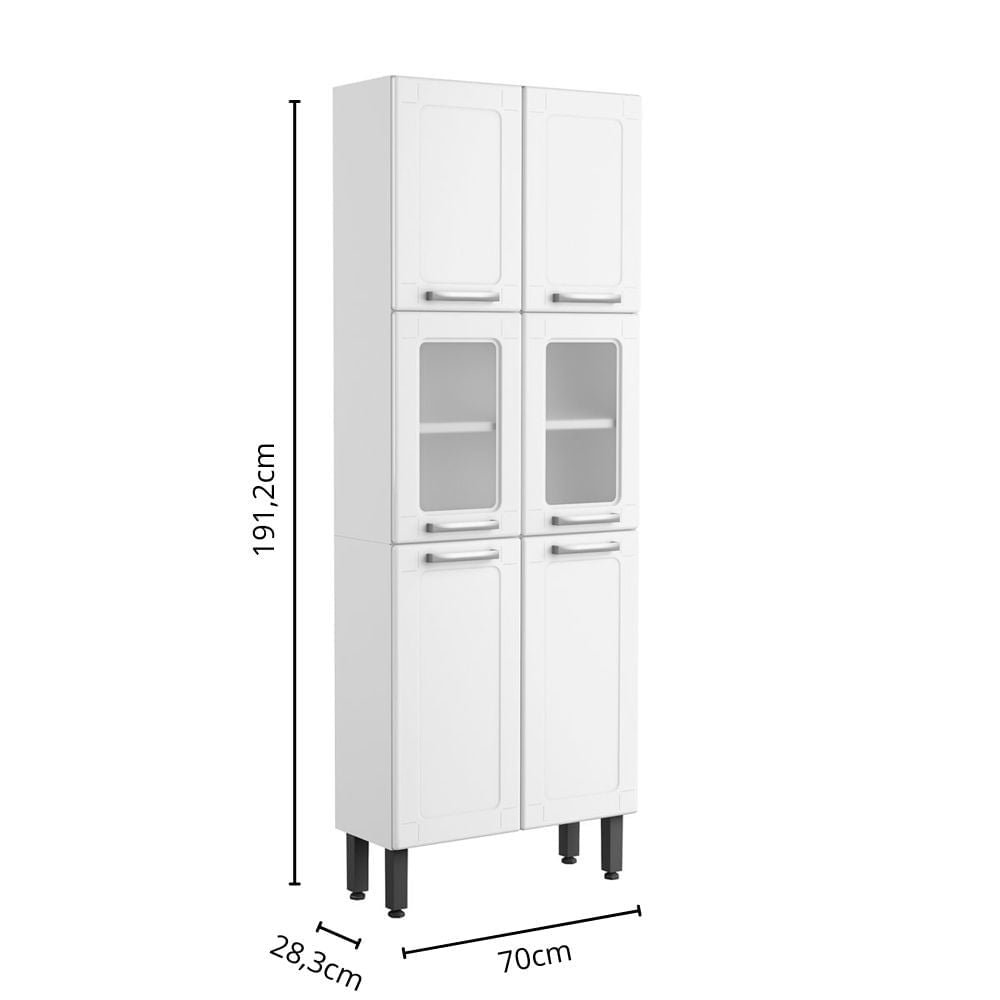 Armário Paneleiro de Cozinha em Aço 6 Portas 2 Vidros Múltipla Bertolini