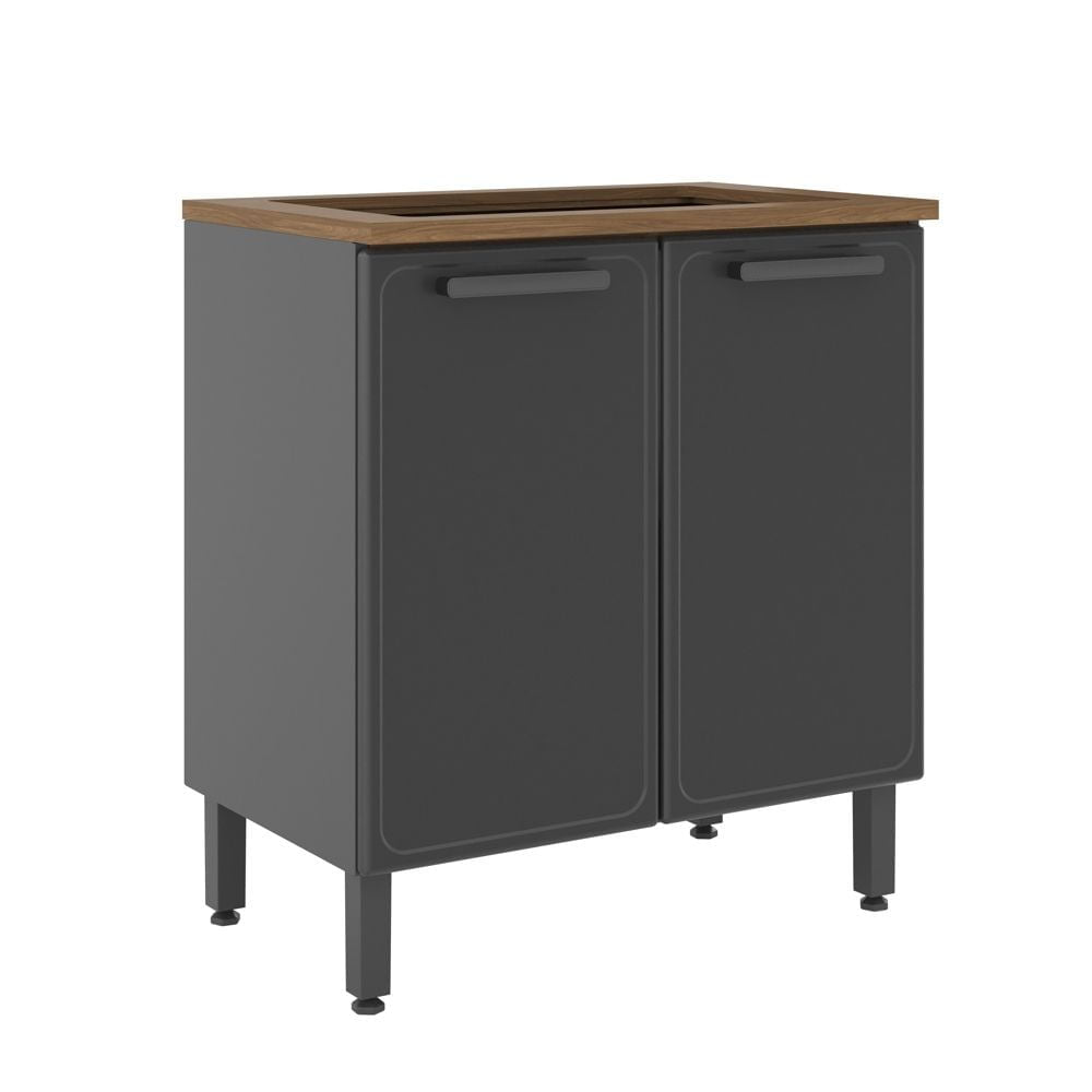 Balcão de Cozinha em Aço para Cooktop 2 Portas Estilo Bertolini