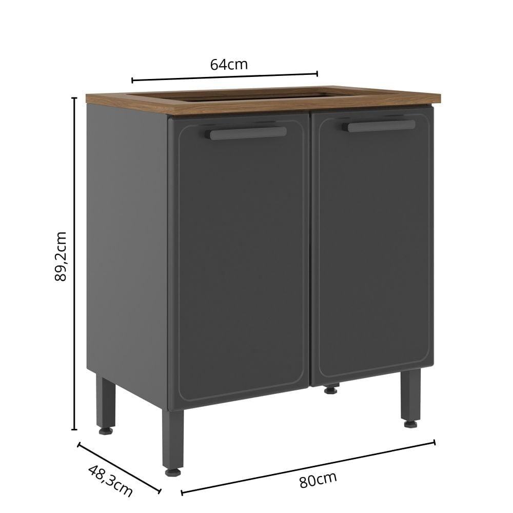 Balcão de Cozinha em Aço para Cooktop 2 Portas Estilo Bertolini