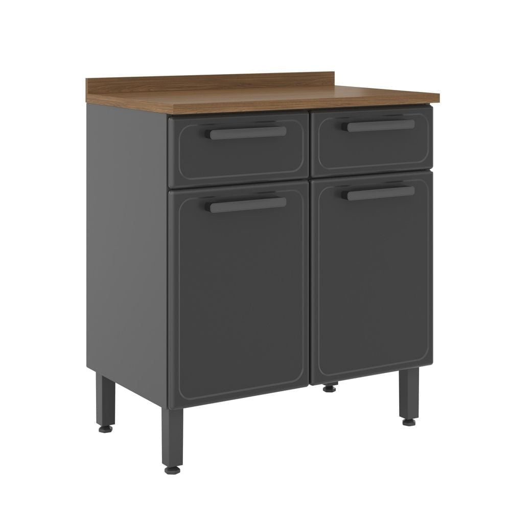 Balcão de Cozinha em Aço com Tampo 2 Portas 2 Gavetas Estilo Bertolini