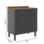 Balcão de Cozinha em Aço com Tampo 2 Portas 2 Gavetas Estilo Bertolini