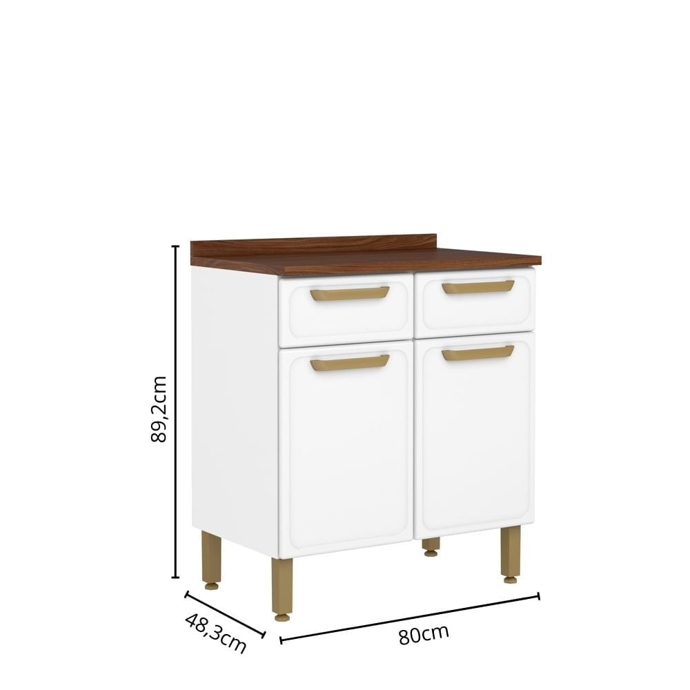 Balcão de Cozinha em Aço com Tampo 2 Portas 2 Gavetas Bella Bertolini