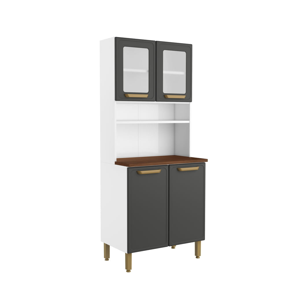 Armário de Cozinha em Aço 4 Portas com 2 Vidros Bella Bertolini