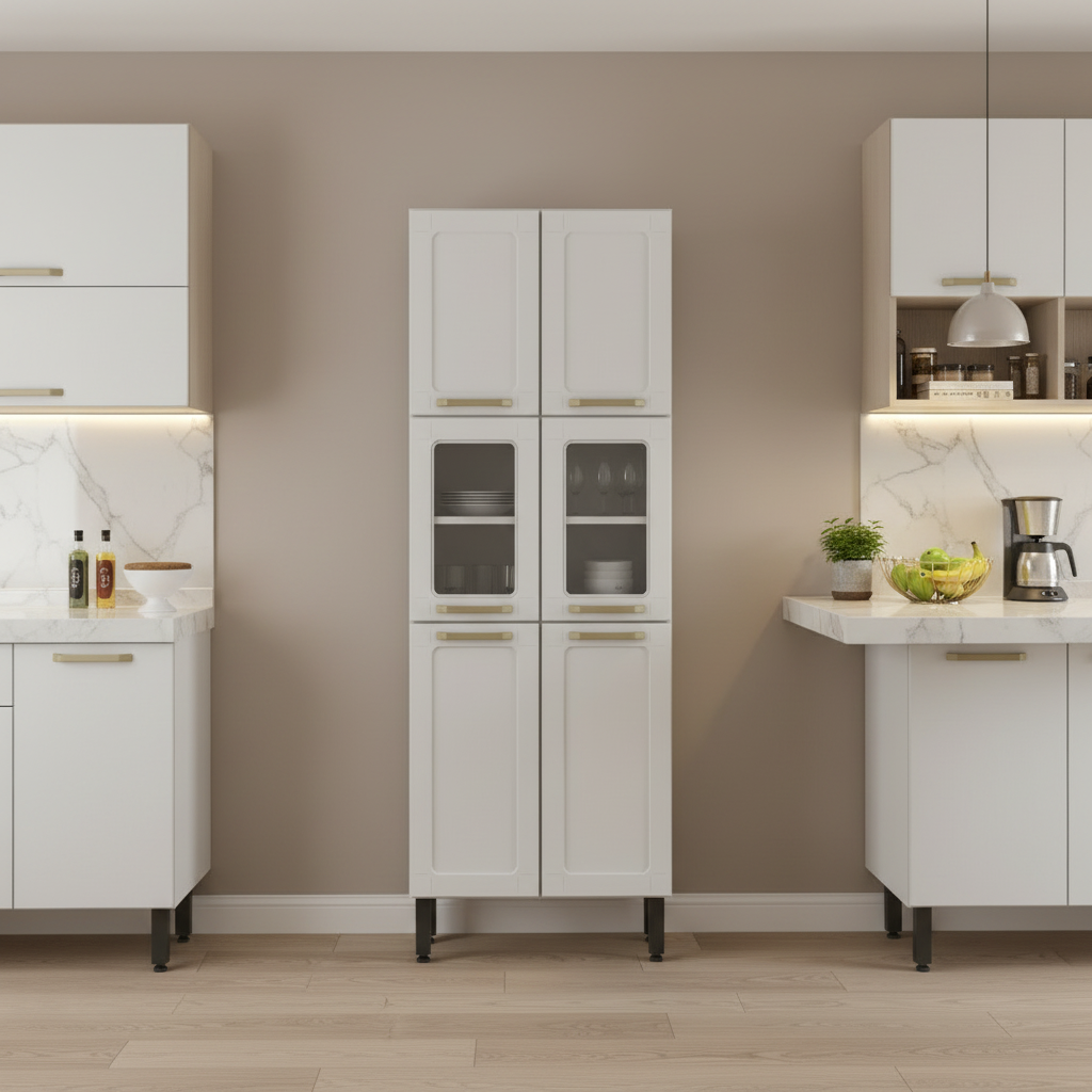 Armário Paneleiro de Cozinha em Aço 6 Portas 2 Vidros Colors Bertolini