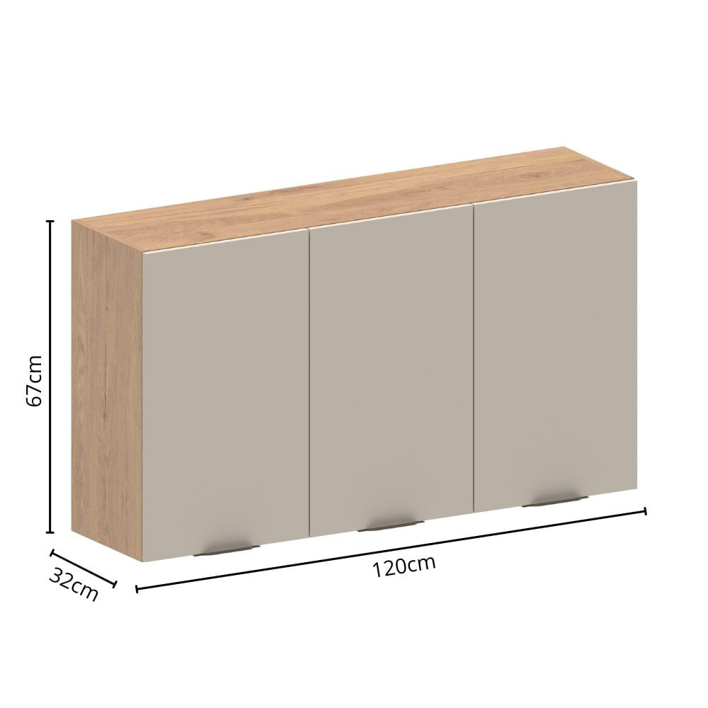 Armário Aéreo para Cozinha em MDP 3 Portas Urbana Bertolini