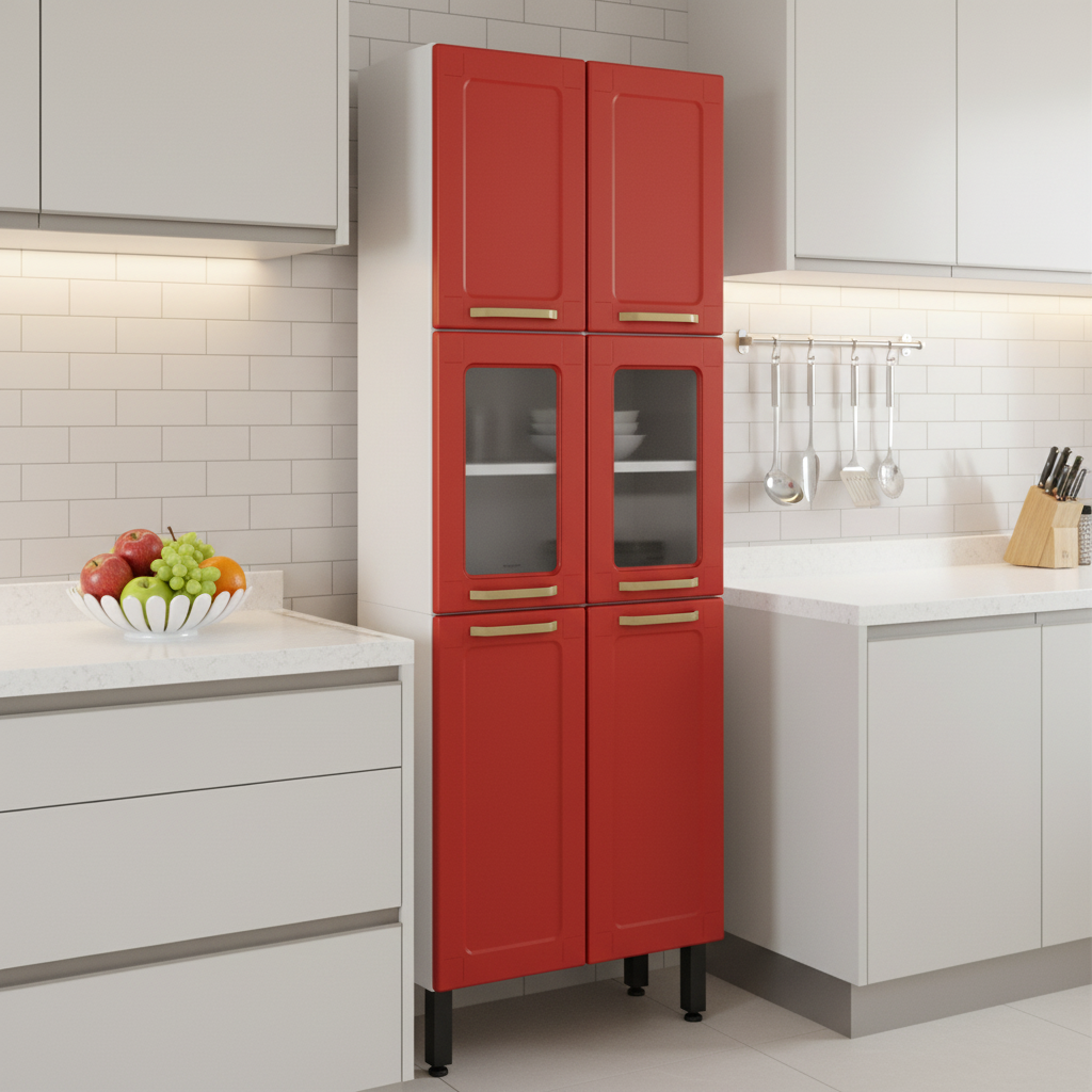Armário Paneleiro de Cozinha em Aço 6 Portas 2 Vidros Colors Bertolini