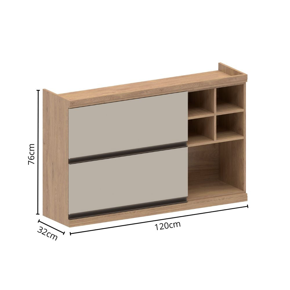 Armário Aéreo para Cozinha 2 Portas Basculantes 5 Nichos Moderna Bertolini