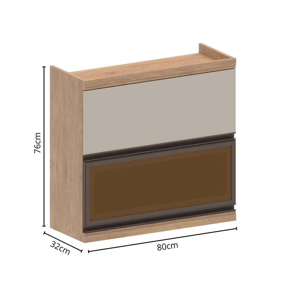 Armário Aéreo para Cozinha 80cm 2 Portas Basc 1 Vidro Moderna Bertolini
