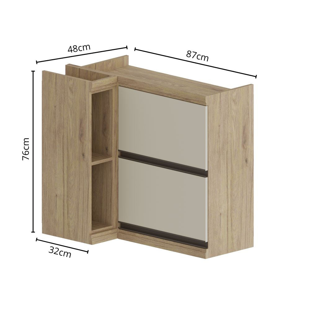 Armário Aéreo de Canto para Cozinha 2 Portas 2 Nichos Moderna Bertolini