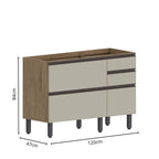 Balcão de Cozinha 2 Portas Basculantes 3 Gavetas Moderna Bertolini