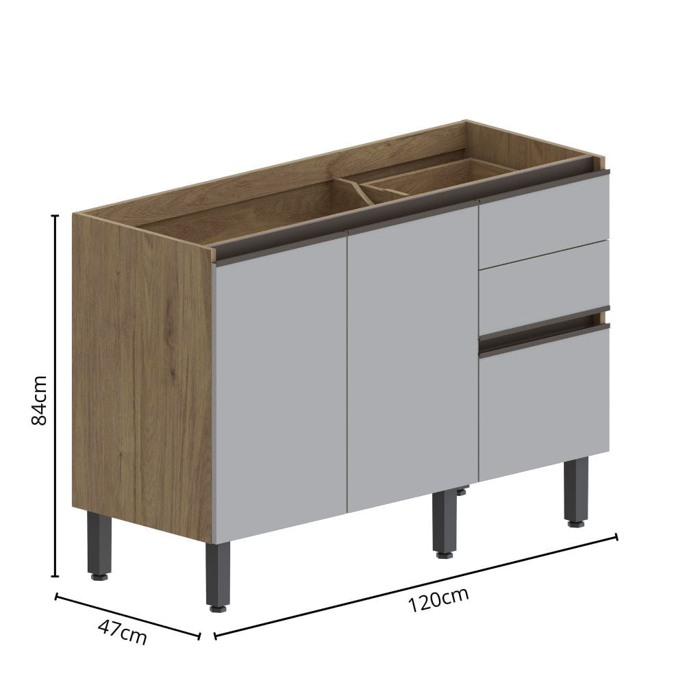 Balcão de Cozinha sem Tampo 3 Portas 2 Gavetas Urbana Bertolini