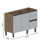 Balcão de Cozinha sem Tampo 3 Portas 2 Gavetas Urbana Bertolini