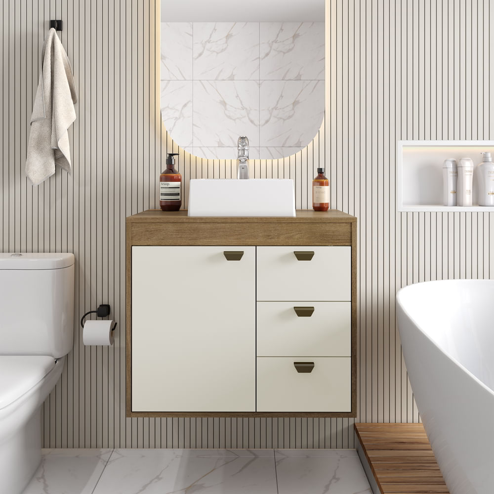 Balcão para Banheiro com Cuba 1 Porta 3 Gavetas Águas Brasileiras Bertolini