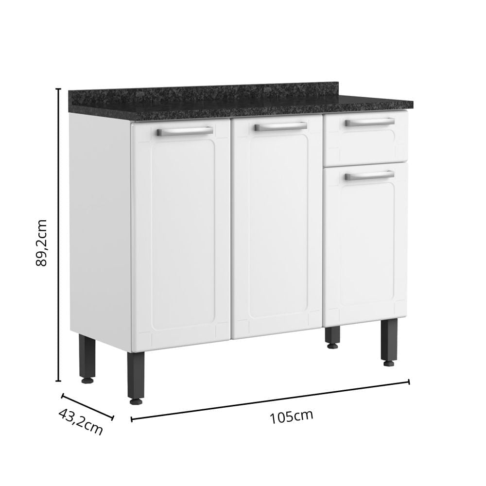 Balcão de Cozinha em Aço com Tampo 3 Portas 1 Gaveta Múltipla Bertolini