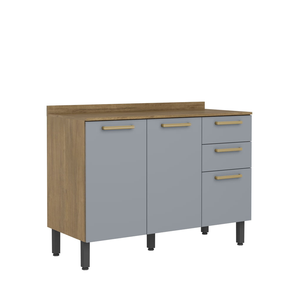 Balcão de Cozinha com Tampo 3 Portas 2 Gavetas Axé Bertolini