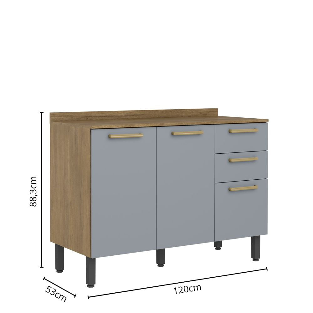Balcão de Cozinha com Tampo 3 Portas 2 Gavetas Axé Bertolini