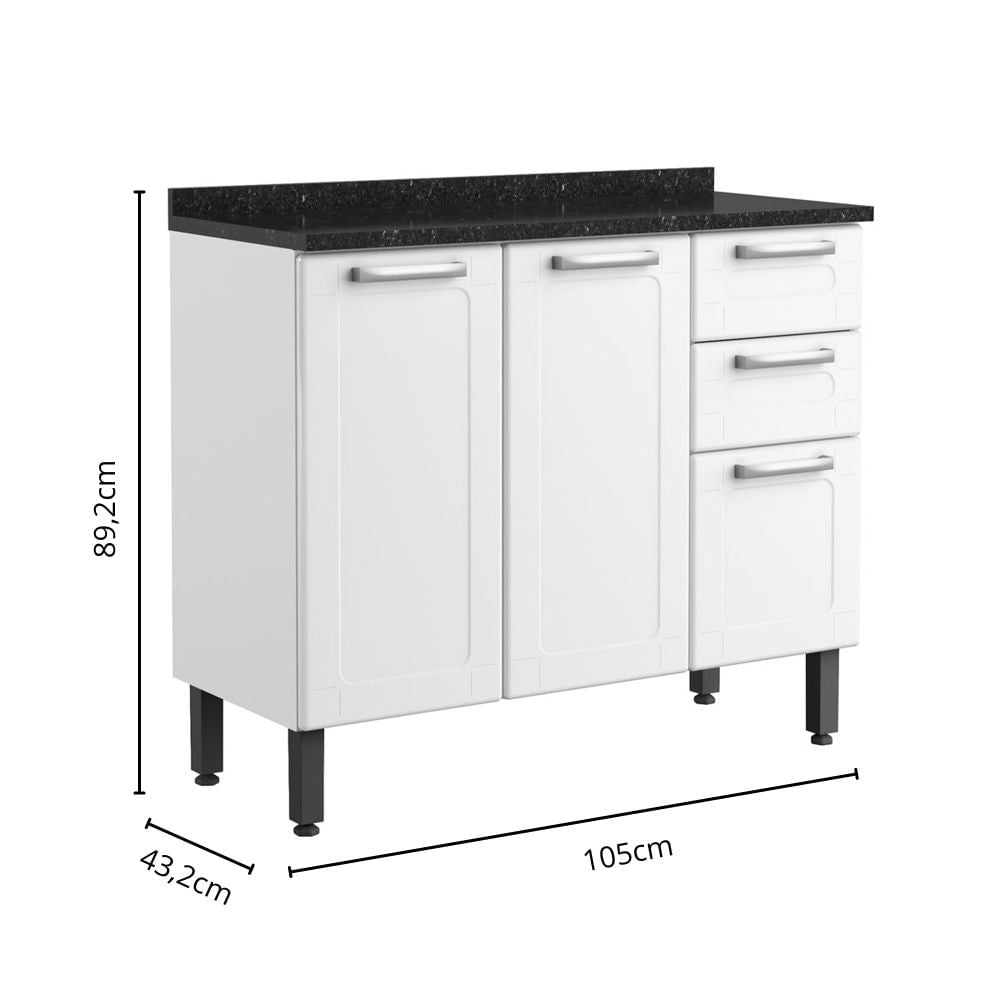 Balcão de Cozinha em Aço com Tampo 3 Portas 2 Gavetas Múltipla Bertolini