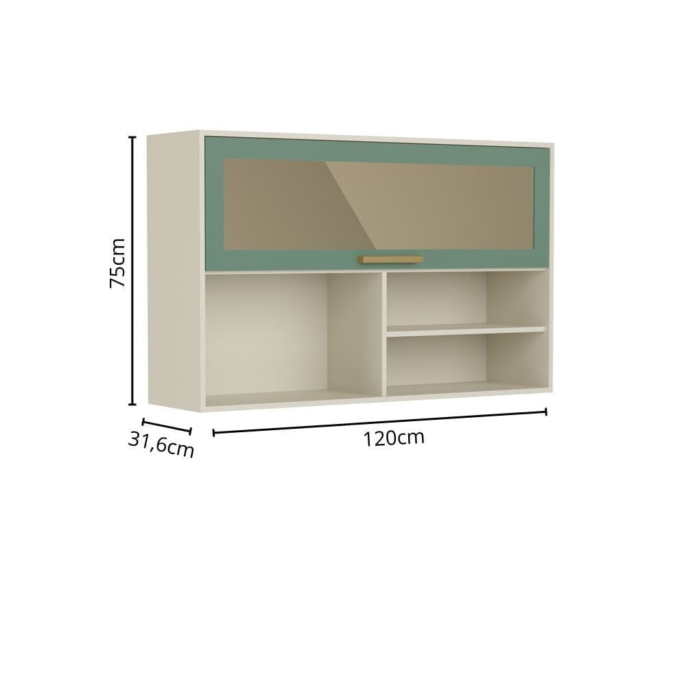Armário Aéreo de Cozinha com Porta Basculante Vidro Bossa Nova Bertolini