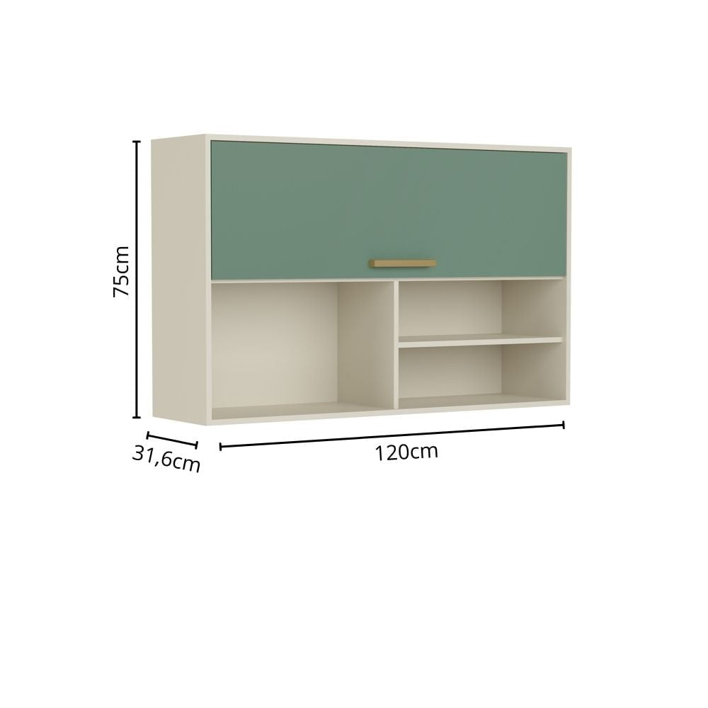 Armário Aéreo de Cozinha com Porta Basculante e Nichos Bossa Nova Bertolini