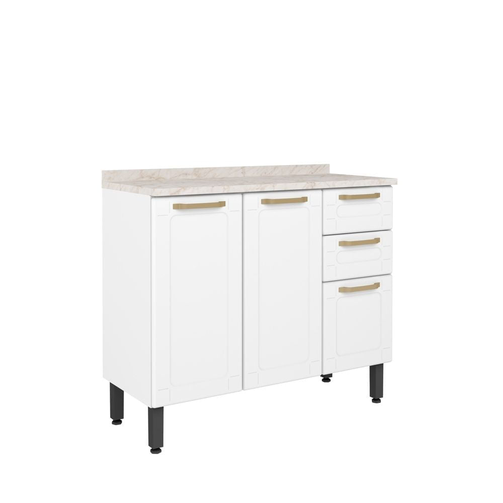 Balcão de Cozinha em Aço com Tampo 3 Portas 2 Gavetas Colors Bertolini