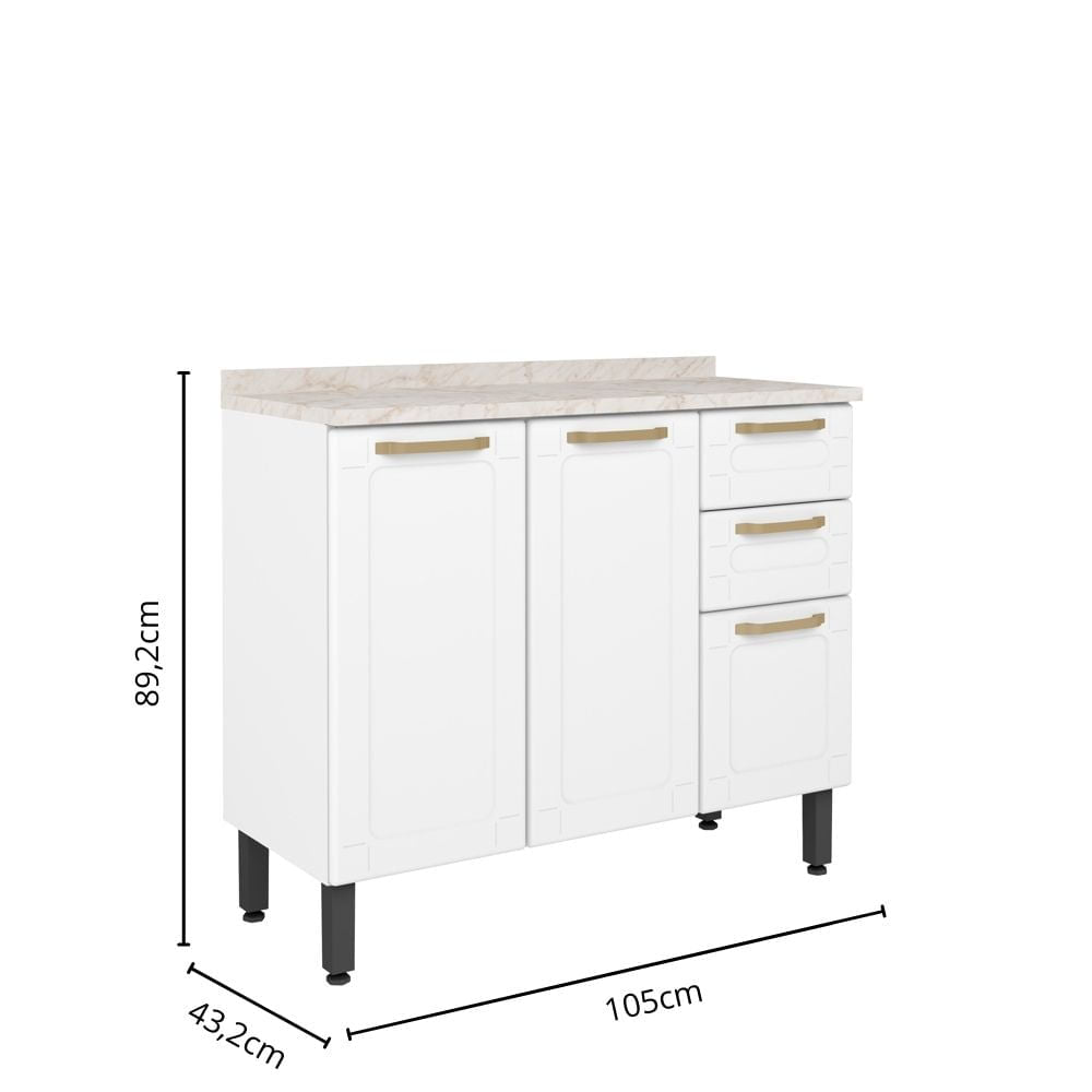 Balcão de Cozinha em Aço com Tampo 3 Portas 2 Gavetas Colors Bertolini