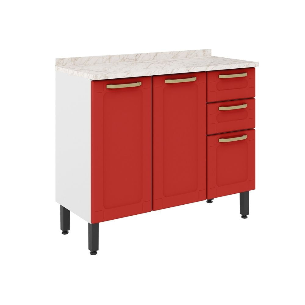 Balcão de Cozinha em Aço com Tampo 3 Portas 2 Gavetas Colors Bertolini