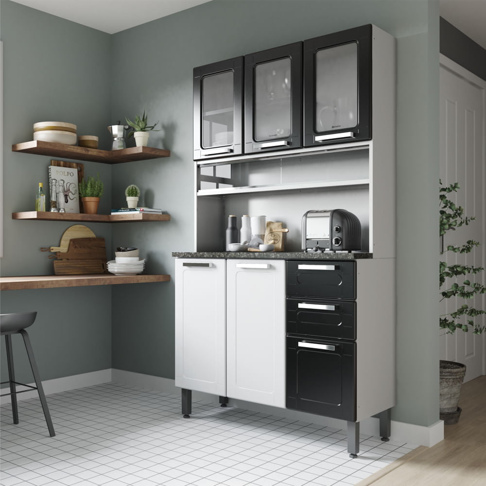 Cozinha de Aço Compacta 6 Portas 2 Vidros Múltipla Bertolini