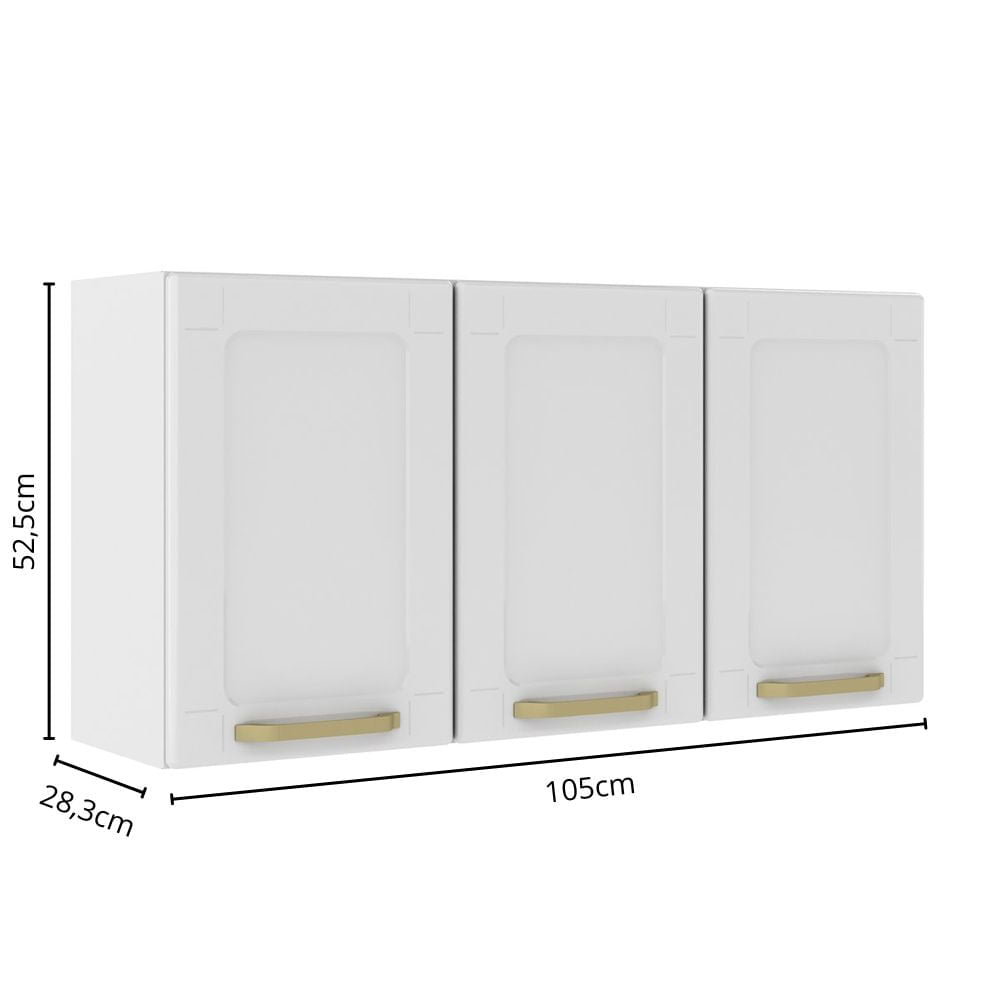 Armário Aéreo Alto para Cozinha em Aço 3 Portas Colors Bertolini