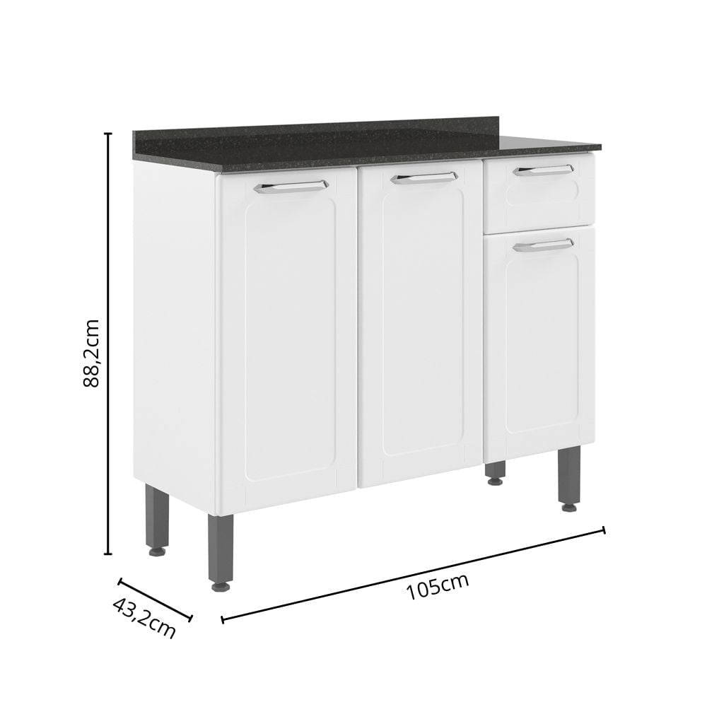 Balcão de Cozinha em Aço com Tampo 3 Portas 1 Gaveta Dona Maria Bertolini