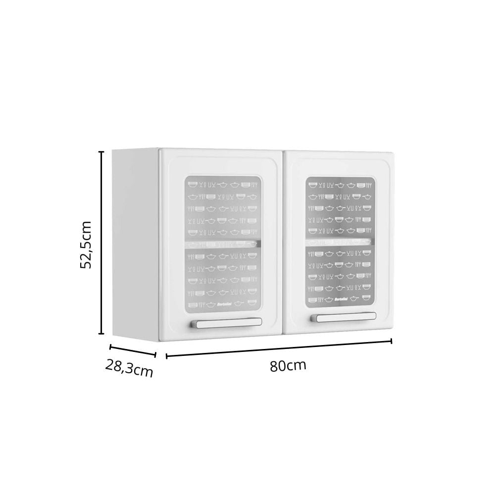 Armário Aéreo para Cozinha de Aço 2 Portas Vidro Gourmet Bertolini