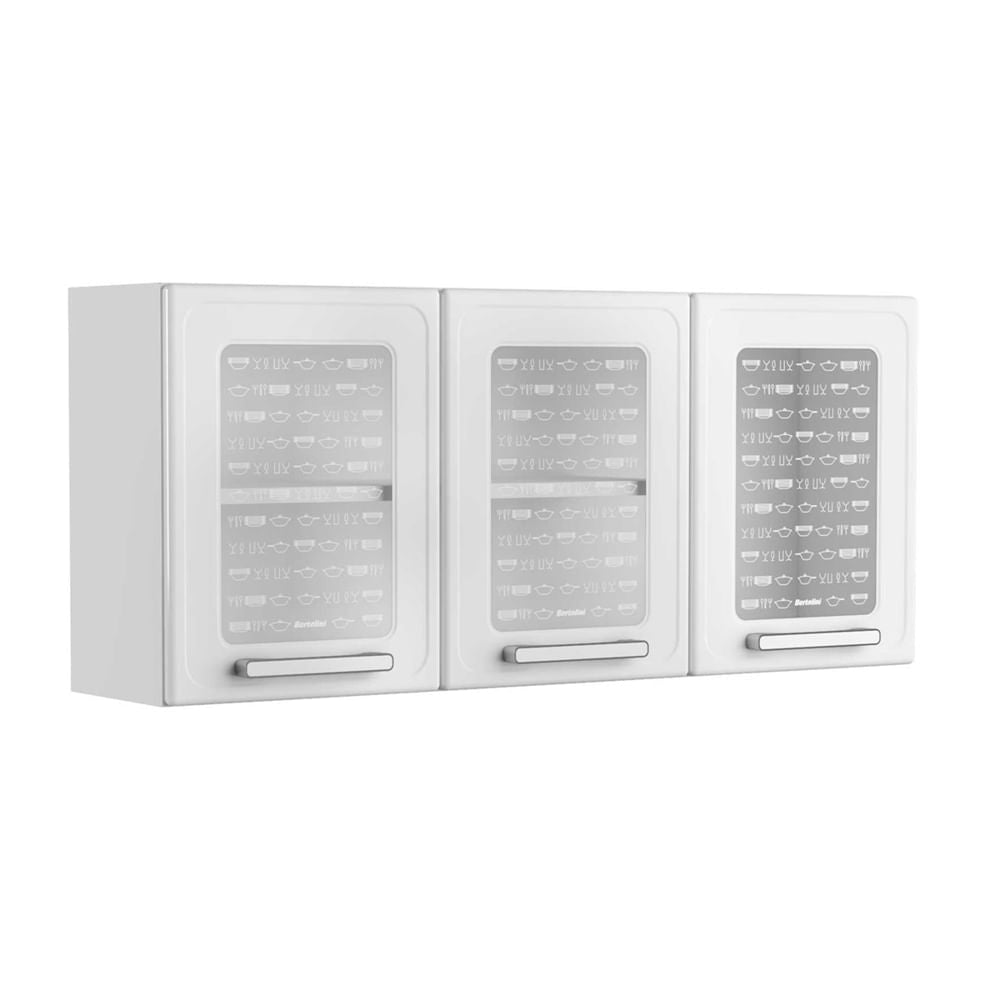 Armário Aéreo para Cozinha de Aço 3 Portas 3 Vidros Gourmet Bertolini